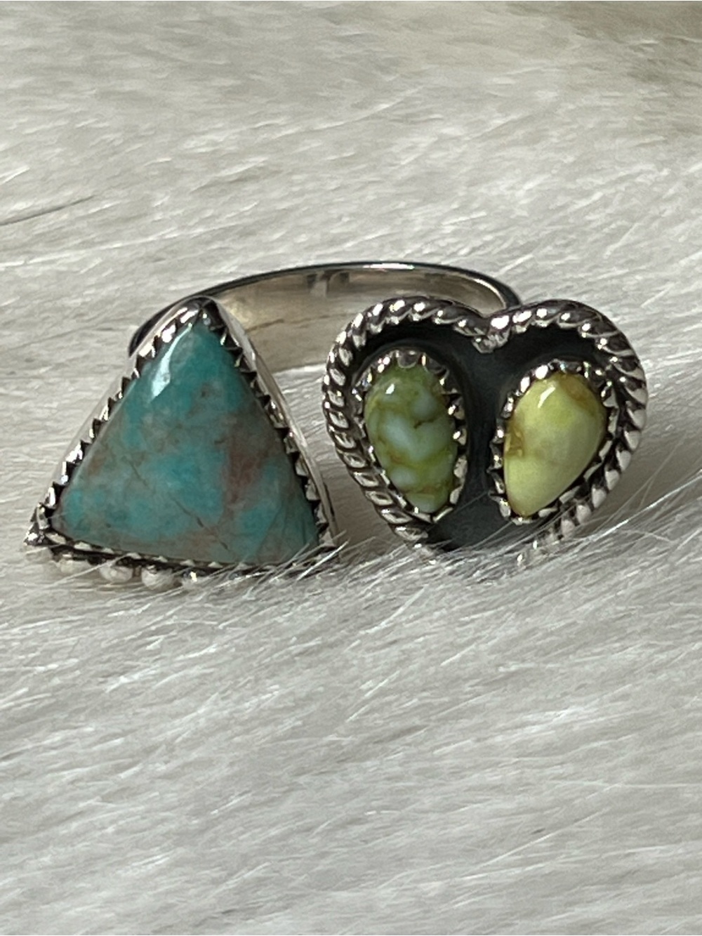 Sterling Silver Turquoise Adjustable Heart and Triangle Ring